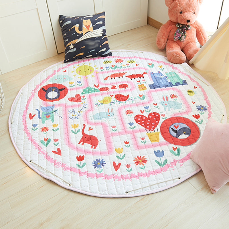 Grey and Pink Toddler Carpet Children Cars & Roads House Heart Pattern Area Rug Polyester Stain Resistant Carpet