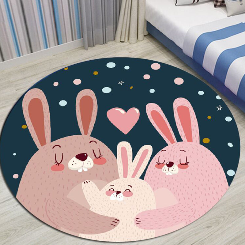 Children's room rug in black and blue animal pig rabbit jellyfish print rug polyester stain-resistant rug