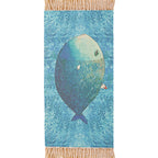 Blue Children's Room Carpet Children's Animal Fish Pattern Carpet made of Cotton and Linen Washable Carpet with Fringes