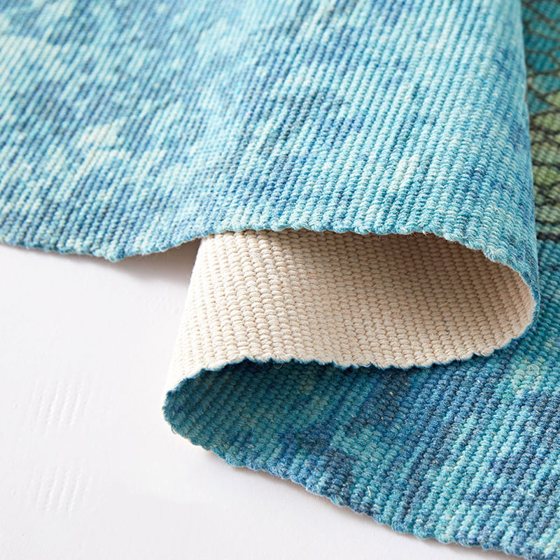 Blue Children's Room Carpet Children's Animal Fish Pattern Carpet made of Cotton and Linen Washable Carpet with Fringes