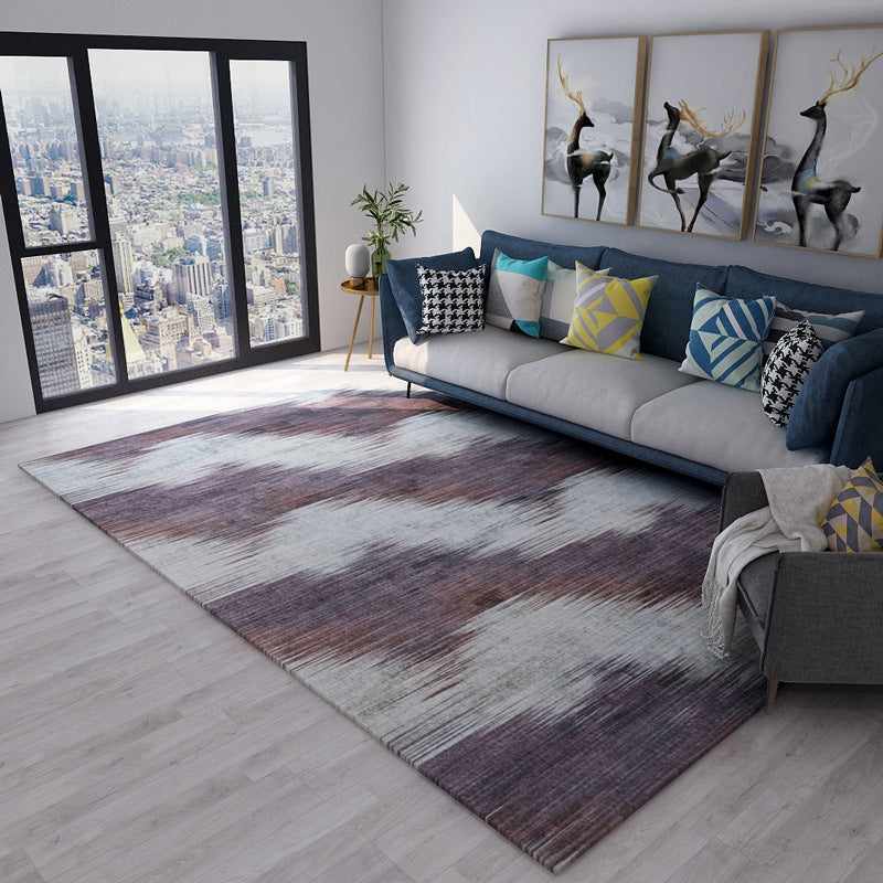 Modern living room rug in brown and purple with abstract stripe pattern rug polyester pet-friendly area rug