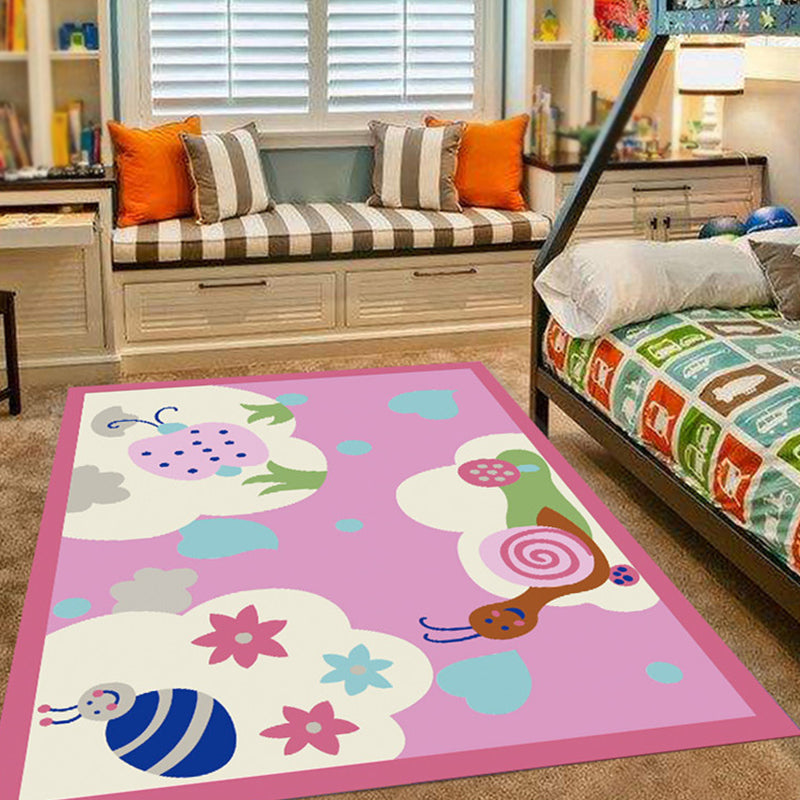 Pink and Blue Children's Room Rug Animals Bird Elephant Giraffe Pattern Area Rug Polyester Non-slip Carpet