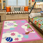 Pink and Blue Children's Room Rug Animals Bird Elephant Giraffe Pattern Area Rug Polyester Non-slip Carpet