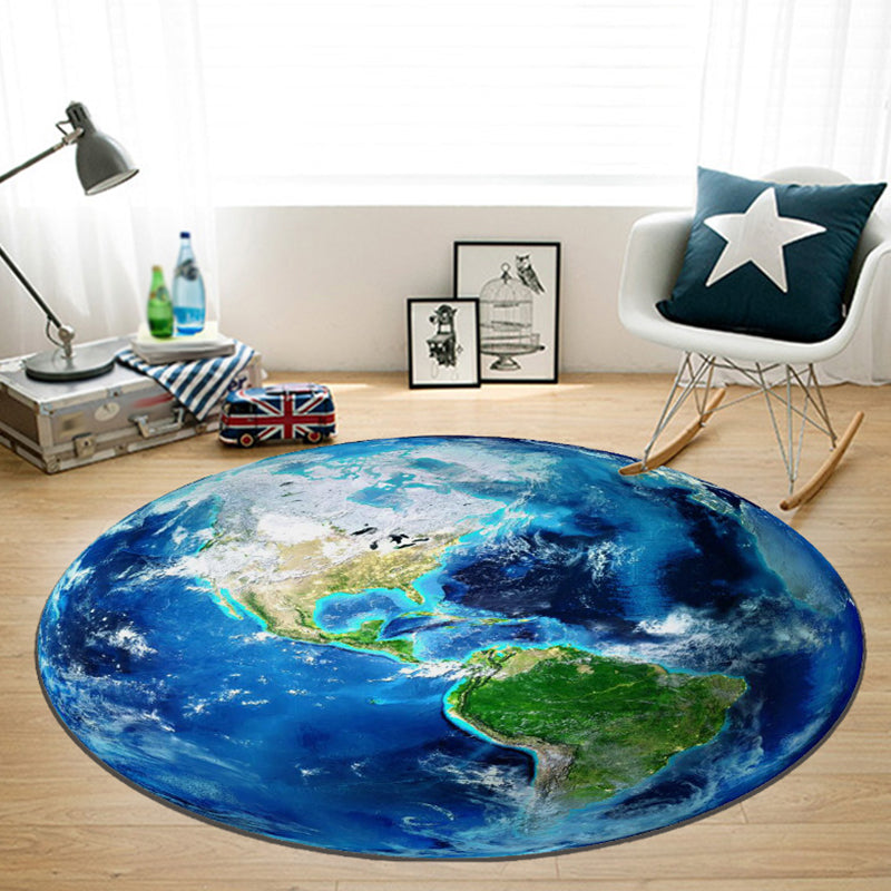 Blue rug for the children's room space planet galaxy airplane pattern area rug polyester non-slip rug