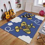 Blue Children's Room Carpet Coastal Anchor Rowing Pattern Carpet Polyester Non-Slip Back Carpet