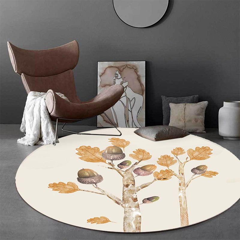 Casual Kids Rug in Ivory Botanical Tree Pattern Rug Polyester Pet-Friendly Rug for the Children's Room