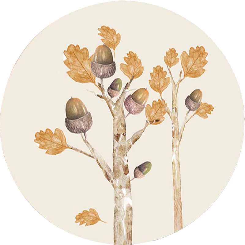 Casual Kids Rug in Ivory Botanical Tree Pattern Rug Polyester Pet-Friendly Rug for the Children's Room