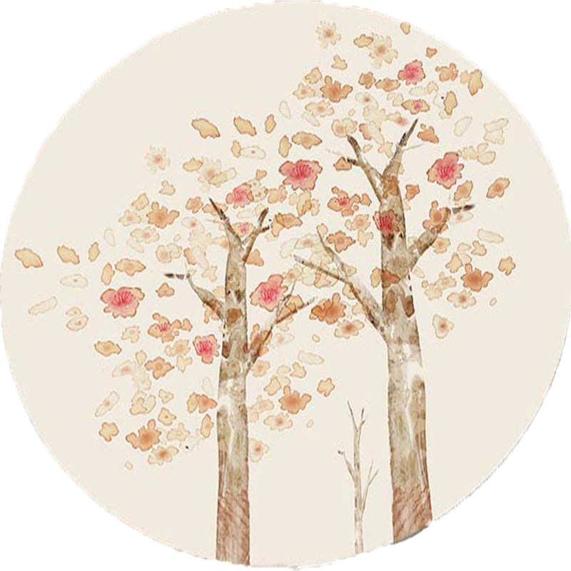 Casual Kids Rug in Ivory Botanical Tree Pattern Rug Polyester Pet-Friendly Rug for the Children's Room