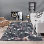 Gray Bedroom Carpet Modern Abstract Stripes Twisted Line Pattern Carpet Polyester Non-Slip Back Carpet