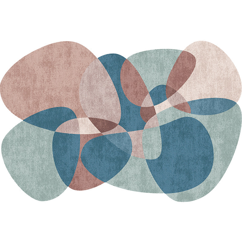 Novelty Living Room irregular rug in gray and blue color block print rug polyester non-slip backing area rug