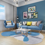 Novelty Living Room irregular rug in gray and blue color block print rug polyester non-slip backing area rug