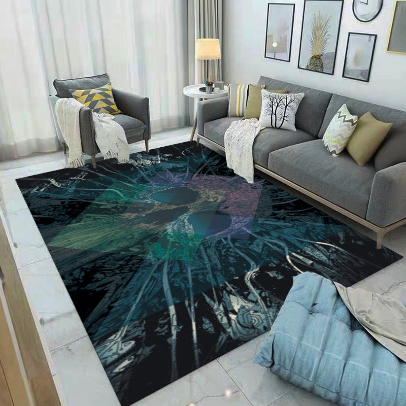 Modern living room rug in black skull diamond print rug polyester non-slip pet-friendly rug
