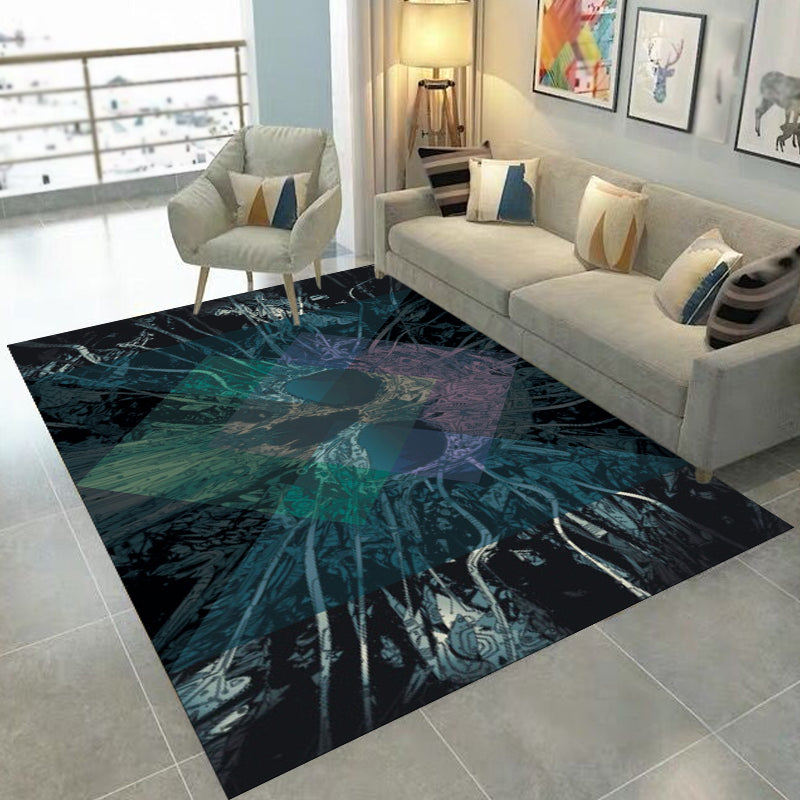 Modern living room rug in black skull diamond print rug polyester non-slip pet-friendly rug