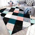 Multicolored Bedroom Rug Modern Geometric Square Pattern Area Rug Polyester Washable Pet-Friendly Rug