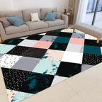 Multicolored Bedroom Rug Modern Geometric Square Pattern Area Rug Polyester Washable Pet-Friendly Rug