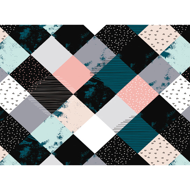 Multicolored Bedroom Rug Modern Geometric Square Pattern Area Rug Polyester Washable Pet-Friendly Rug