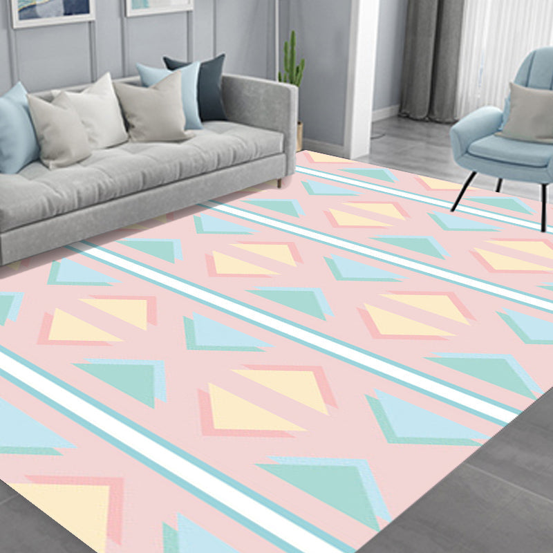Contemporary modern rug in pink triangle pattern rug polyester stain-resistant rug for home decor