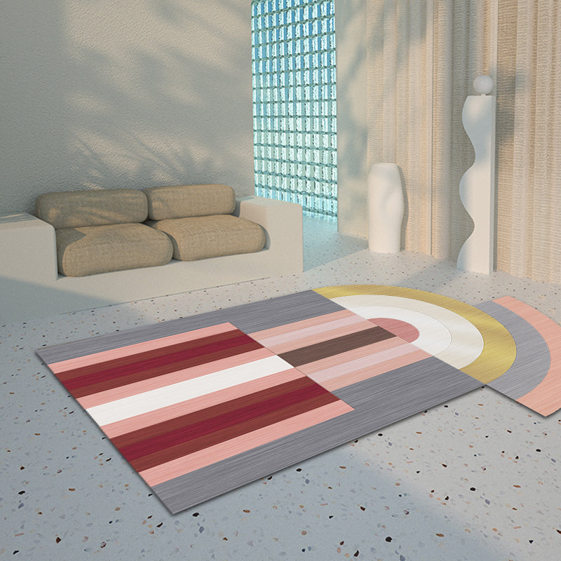 Red and Gray Irregular Carpet Bedroom Novelty Color Block Pattern Area Rug Polyester Non-Slip Backing Rug