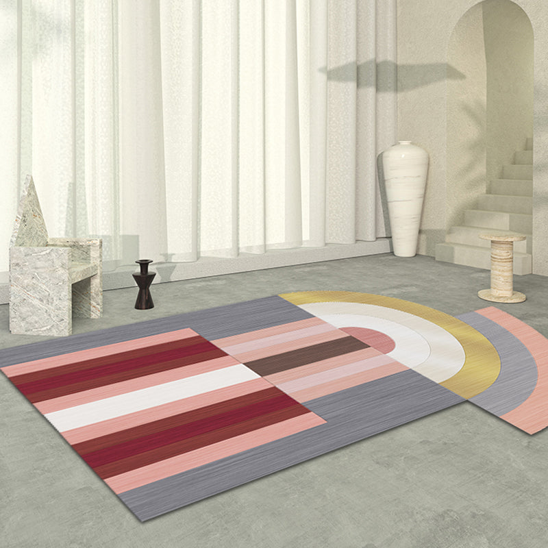 Red and Gray Irregular Carpet Bedroom Novelty Color Block Pattern Area Rug Polyester Non-Slip Backing Rug