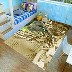 Children’s children's room carpet in brown and green animal lion elephant deer print carpet polyester non-slip carpet