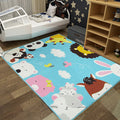 Cute Kids Rug in Green and Blue Animals Lion Panda Penguin Pattern Rug Polyester Non-Slip Carpet for Children's Room
