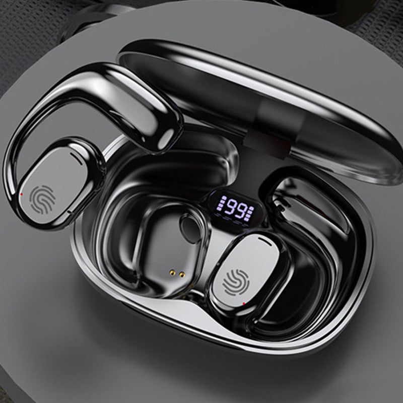 Bluetooth headphones with bone conduction and real ear hook