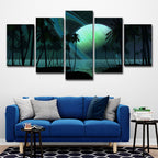 Tropics Night Zeeland Landscape Canvas Green Ring Planet Wall Art Print for Family Room