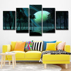 Tropics Night Zeeland Landscape Canvas Green Ring Planet Wall Art Print for Family Room