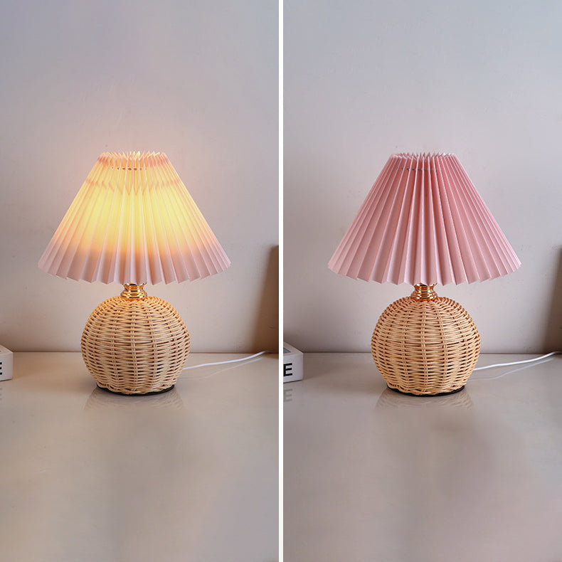 RattaLume Nordic LED Table Lamp | Woven Rattan & Foldable Fabric Shade | Mood Light | Decor for the Bedroom