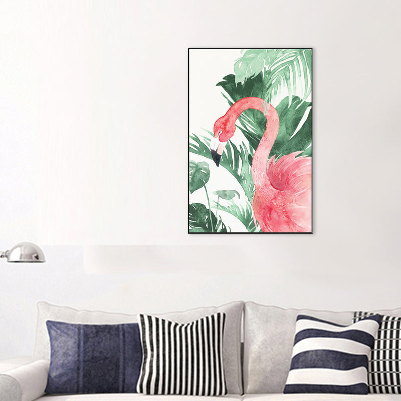 Tropical Style Flamingo Painting in Pastel Color Textured Canvas for Dining Room
