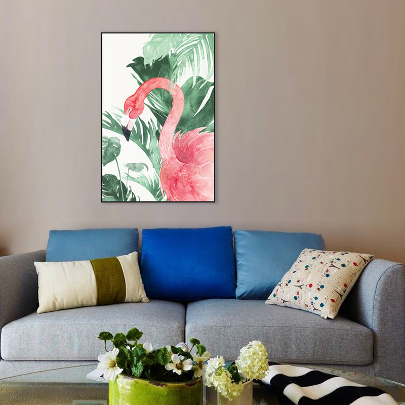 Tropical Style Flamingo Painting in Pastel Color Textured Canvas for Dining Room