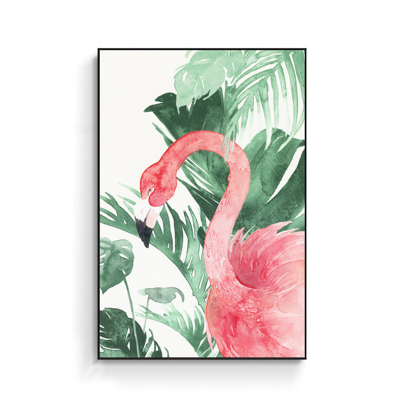Tropical Style Flamingo Painting in Pastel Color Textured Canvas for Dining Room