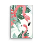 Tropical Style Flamingo Painting in Pastel Color Textured Canvas for Dining Room