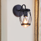 Waist Drum Frame Restaurant Wall Lamp Vintage Metallic 1 Light Black Wall Mounting Lighting Fixture