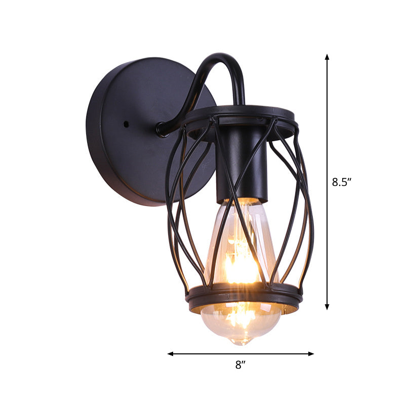 Waist Drum Frame Restaurant Wall Lamp Vintage Metallic 1 Light Black Wall Mounting Lighting Fixture