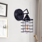 Metal Cylindrical Frame Wall Lamp Farm 1 Bulb Dining Room Wall Mounted Light in Black