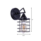 Metal Cylindrical Frame Wall Lamp Farm 1 Bulb Dining Room Wall Mounted Light in Black