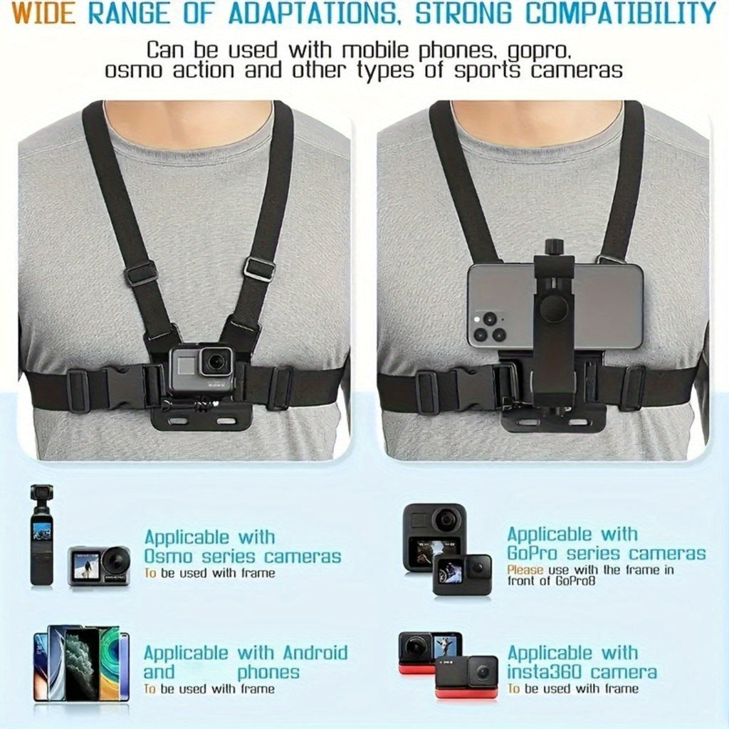 Adjustable Hands-Free Chest Strap for Comfortable Filming and Photography – Secure Phone Holder for Smartphones and Action Cameras