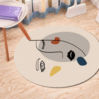 Ivory Irregular Bedroom Rug Novelty Abstract Face Pattern Area Rug Polyester Anti-Slip Back Rug