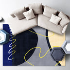 Blue and Green Abstract Carpet Polyester Modernist Carpet Washable Pet-Friendly Area Rug for the Living Room