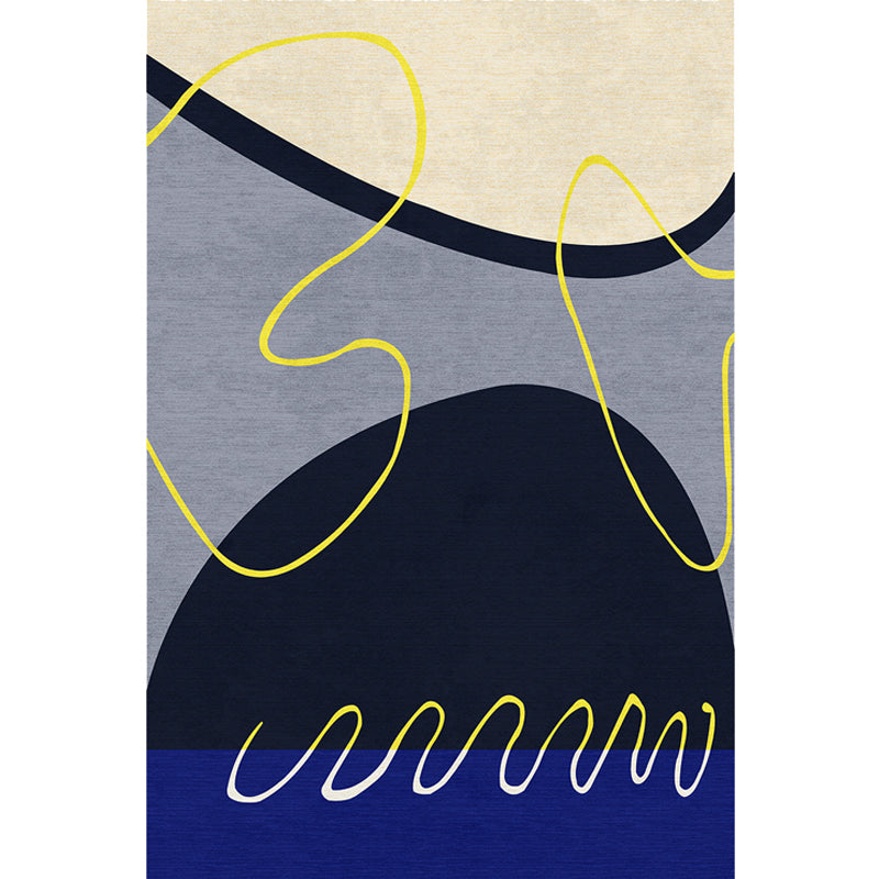 Blue and Green Abstract Carpet Polyester Modernist Carpet Washable Pet-Friendly Area Rug for the Living Room