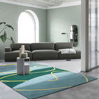 Blue and Green Abstract Carpet Polyester Modernist Carpet Washable Pet-Friendly Area Rug for the Living Room