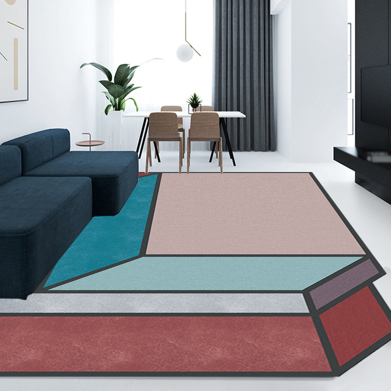 Novelty Living Room Irregular Rug Colorful Color Block Cube Print Rug Polyester Stain Resistant Rug
