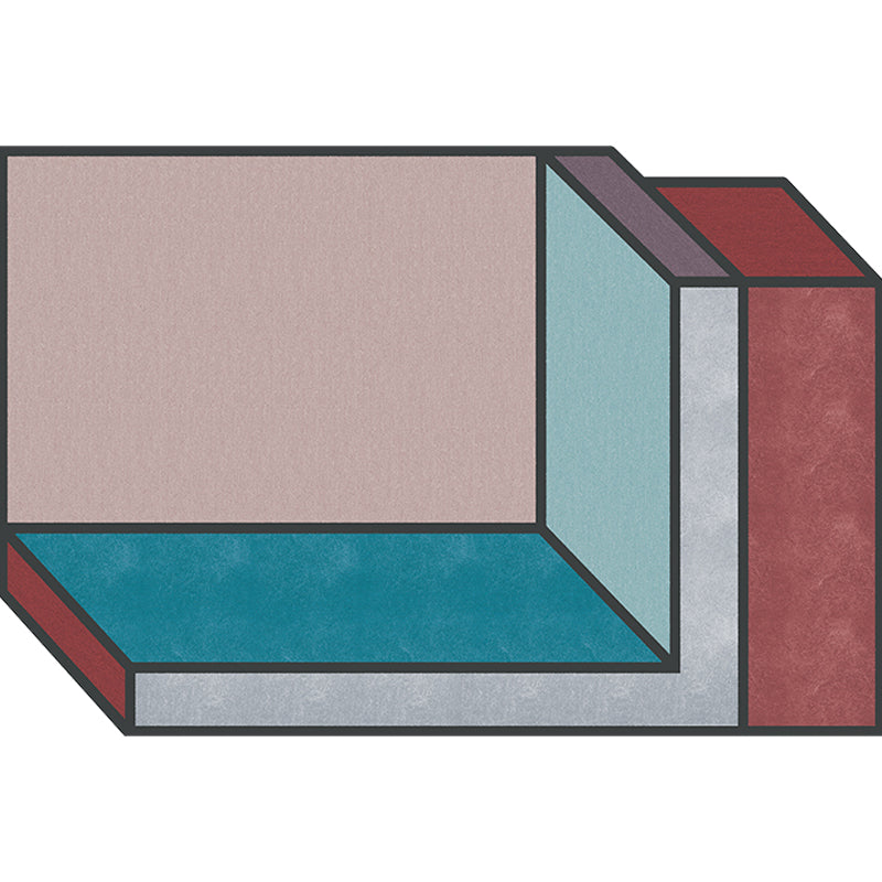 Novelty Living Room Irregular Rug Colorful Color Block Cube Print Rug Polyester Stain Resistant Rug