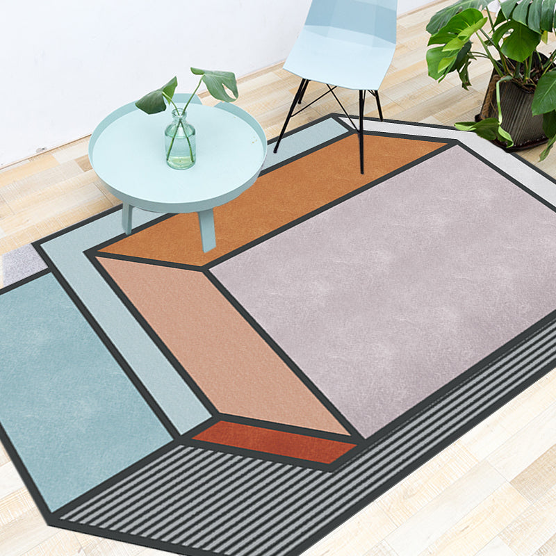 Novelty Living Room Irregular Rug Colorful Color Block Cube Print Rug Polyester Stain Resistant Rug