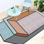 Novelty Living Room Irregular Rug Colorful Color Block Cube Print Rug Polyester Stain Resistant Rug