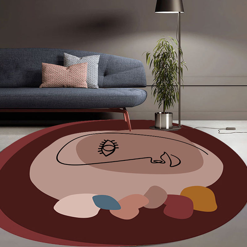 Simple Novelty Irregular Carpet in Brown Abstract Face Pattern Carpet Polyester Stain-Resistant Area Rug for Home Decoration