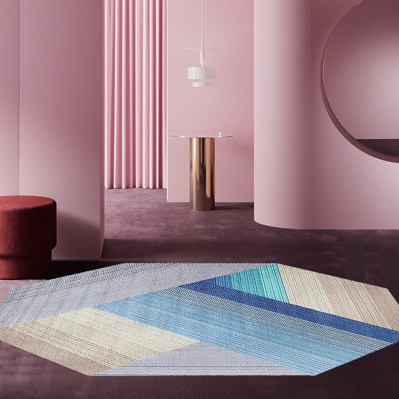 Blue irregular bedroom carpet novelty stripes geometric pattern carpet polyester non-slip backing carpet
