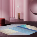 Blue irregular bedroom carpet novelty stripes geometric pattern carpet polyester non-slip backing carpet