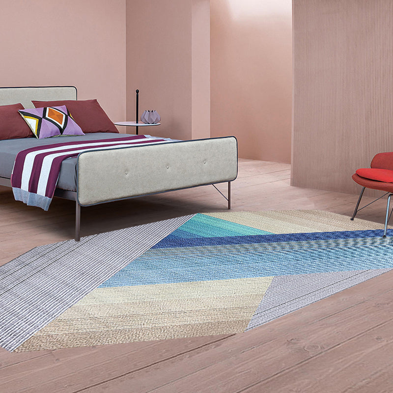 Blue irregular bedroom carpet novelty stripes geometric pattern carpet polyester non-slip backing carpet